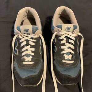 Blue and gray New Balance sneakers